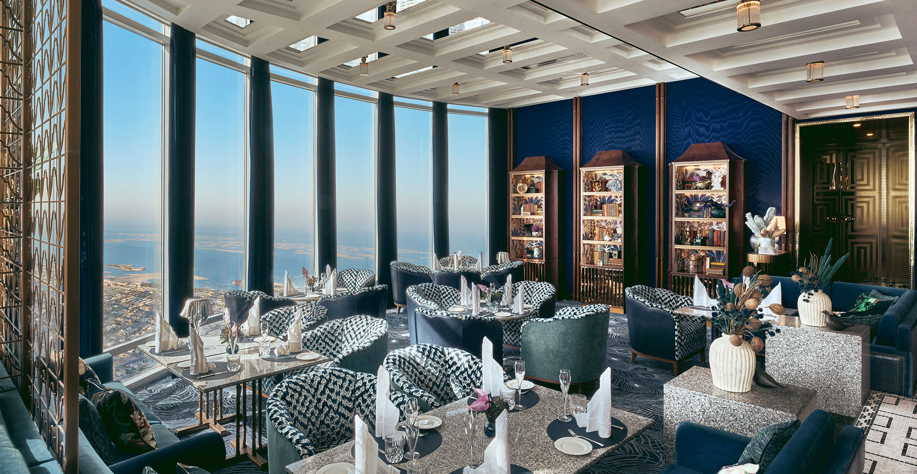 Elegant interior of At.mosphere Restaurants in Dubai