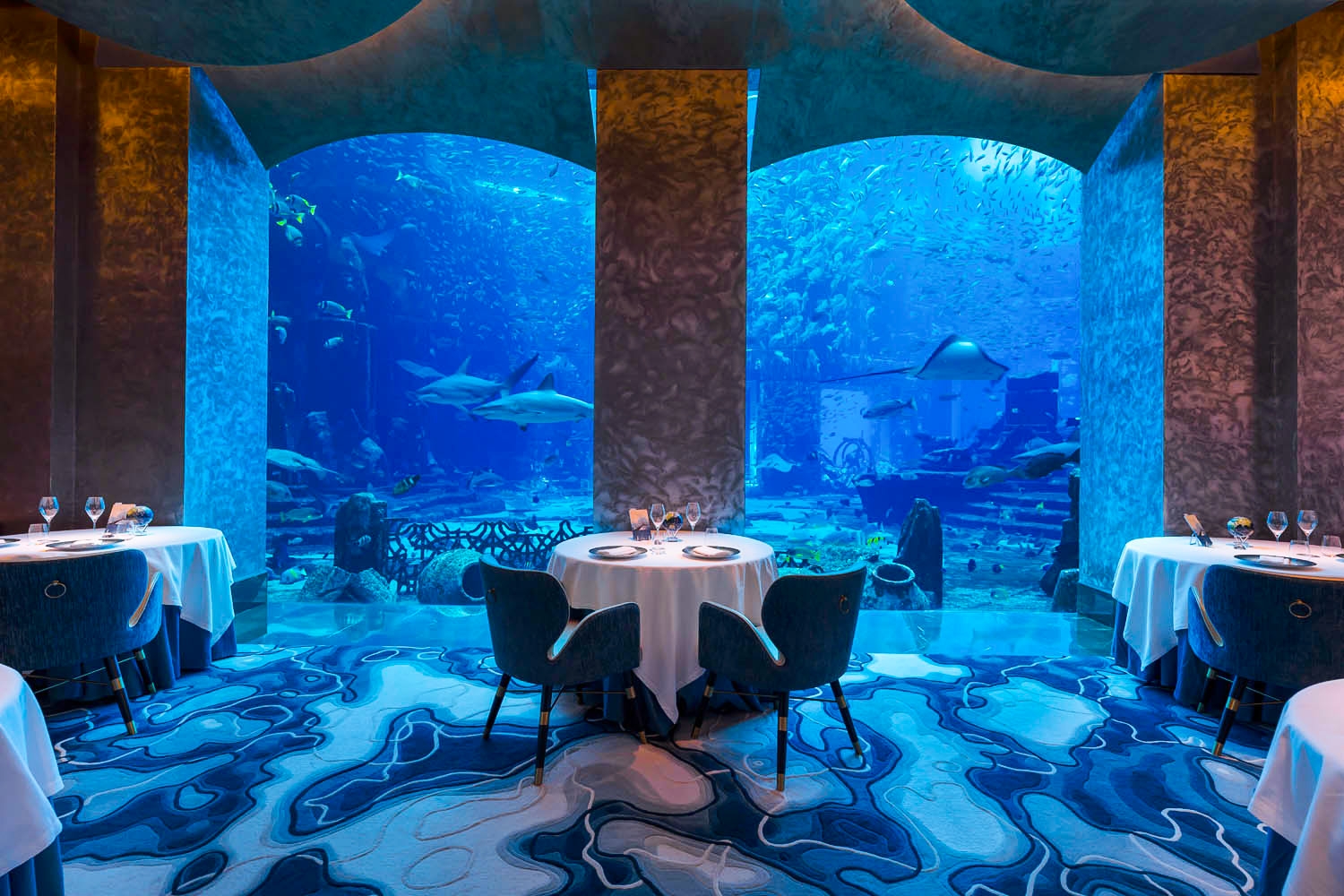 Elegant table setup at Ossiano Restaurants in Dubai